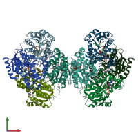 PDB entry 5mtp coloured by chain, front view.