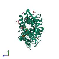 PDB entry 5mtt coloured by chain, side view.