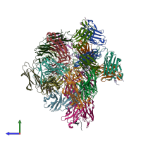 PDB entry 5mv3 coloured by chain, side view.
