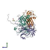 PDB entry 5mv5 coloured by chain, side view.