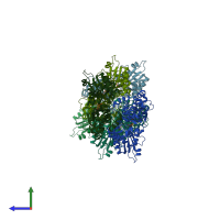 PDB entry 5mw1 coloured by chain, side view.