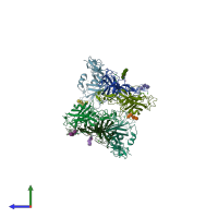 PDB entry 5mwf coloured by chain, side view.