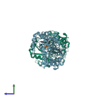 PDB entry 5mwl coloured by chain, side view.