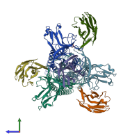 PDB entry 5mwn coloured by chain, side view.