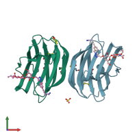 PDB entry 5mwt coloured by chain, front view.