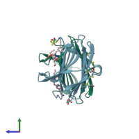 PDB entry 5mwx coloured by chain, side view.
