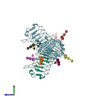 PDB entry 5mx0 coloured by chain, side view.
