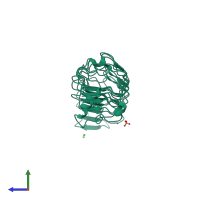 Monomeric assembly 1 of PDB entry 5mx1 coloured by chemically distinct molecules, side view.
