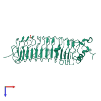 Monomeric assembly 1 of PDB entry 5mx1 coloured by chemically distinct molecules, top view.