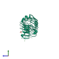 Monomeric assembly 2 of PDB entry 5mx1 coloured by chemically distinct molecules, side view.