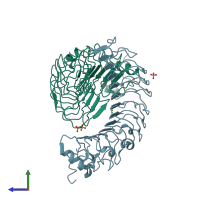 PDB entry 5mx1 coloured by chain, side view.