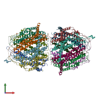 PDB entry 5mx5 coloured by chain, front view.