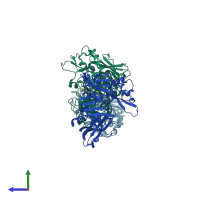 PDB entry 5mxd coloured by chain, side view.