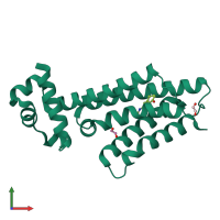 PDB entry 5mxk coloured by chain, front view.