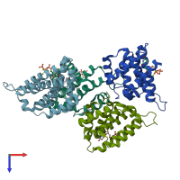 PDB entry 5myd coloured by chain, top view.