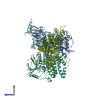 PDB entry 5myv coloured by chain, side view.