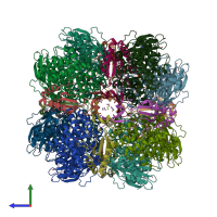 PDB entry 5mz2 coloured by chain, side view.