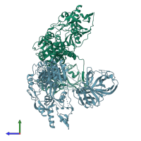 PDB entry 5mz4 coloured by chain, side view.