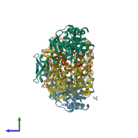 PDB entry 5mzw coloured by chain, side view.