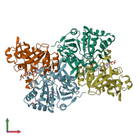 PDB entry 5mzx coloured by chain, front view.