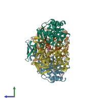 PDB entry 5mzx coloured by chain, side view.