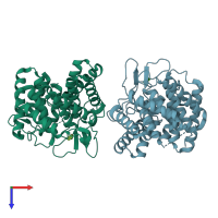 PDB entry 5n0f coloured by chain, top view.