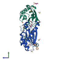 PDB entry 5n2c coloured by chain, side view.