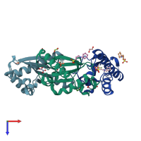 PDB entry 5n2c coloured by chain, top view.