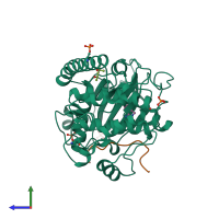 PDB entry 5n36 coloured by chain, side view.