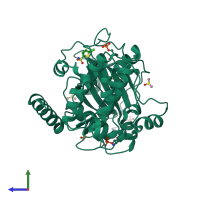 PDB entry 5n3t coloured by chain, side view.