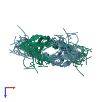 PDB entry 5n7y coloured by chain, ensemble of 20 models, top view.