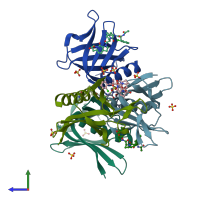 PDB entry 5naj coloured by chain, side view.