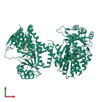 Homo dimeric assembly 1 of PDB entry 5nak coloured by chemically distinct molecules, front view.