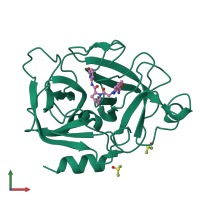 Monomeric assembly 1 of PDB entry 5nb7 coloured by chemically distinct molecules, front view.