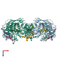 PDB entry 5nbs coloured by chain, top view.