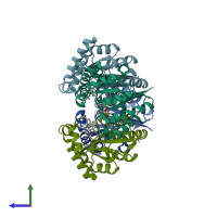 PDB entry 5nc9 coloured by chain, side view.