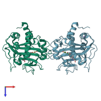 PDB entry 5nci coloured by chain, top view.