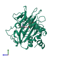 Monomeric assembly 1 of PDB entry 5ncj coloured by chemically distinct molecules, side view.