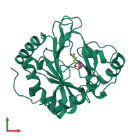 Monomeric assembly 2 of PDB entry 5ncj coloured by chemically distinct molecules, front view.