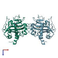 PDB entry 5ncj coloured by chain, top view.