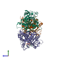 PDB entry 5nd4 coloured by chain, side view.