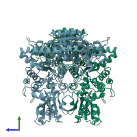 PDB entry 5nd5 coloured by chain, side view.