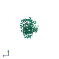 Monomeric assembly 1 of PDB entry 5ndd coloured by chemically distinct molecules, side view.