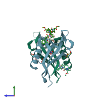 PDB entry 5ndu coloured by chain, side view.