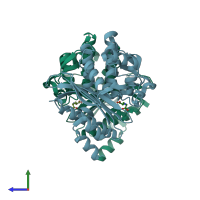 PDB entry 5ne2 coloured by chain, side view.