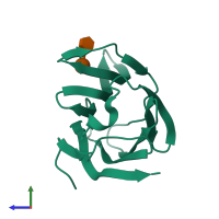 PDB entry 5nf7 coloured by chain, side view.