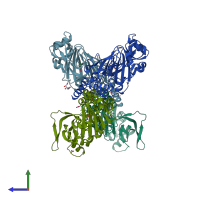 PDB entry 5nfn coloured by chain, side view.