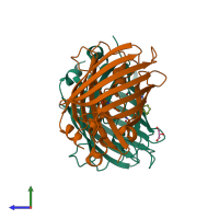 PDB entry 5nhn coloured by chain, side view.