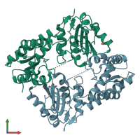 PDB 5nhs coloured by chain and viewed from the front.