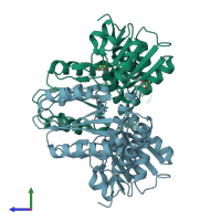 PDB entry 5nhs coloured by chain, side view.